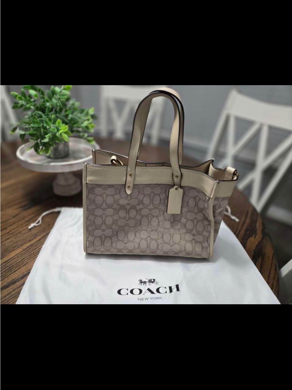 Coach Taupe Signature Canvas Tote with Leather Trim
